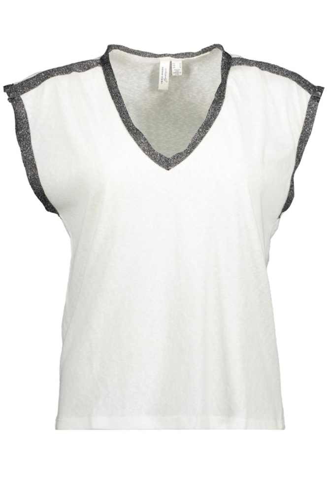 VMBALDORA S/L V-NECK TOP JRS BTQ 10325291 SNOW WHITE/BLACK